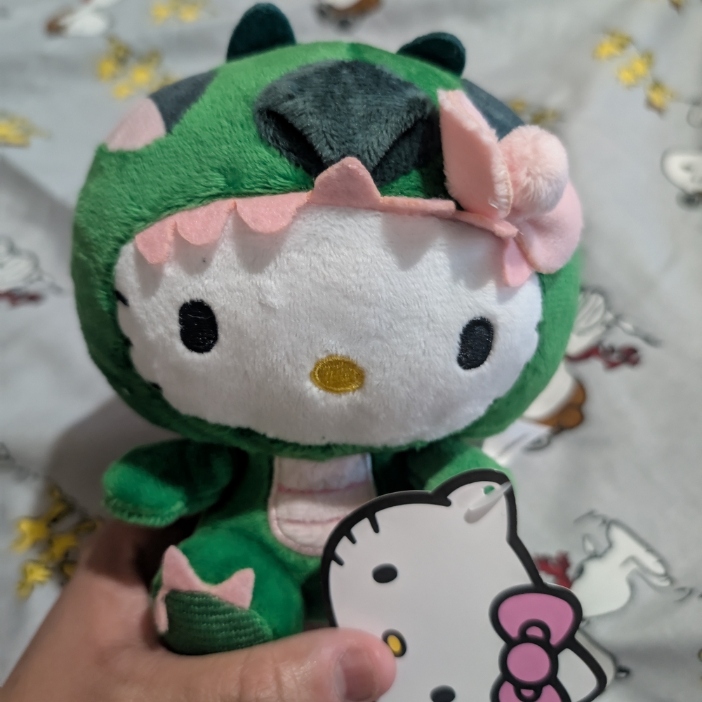 Sanrio Green and Pink Dinosaur Hello Kitty Plush